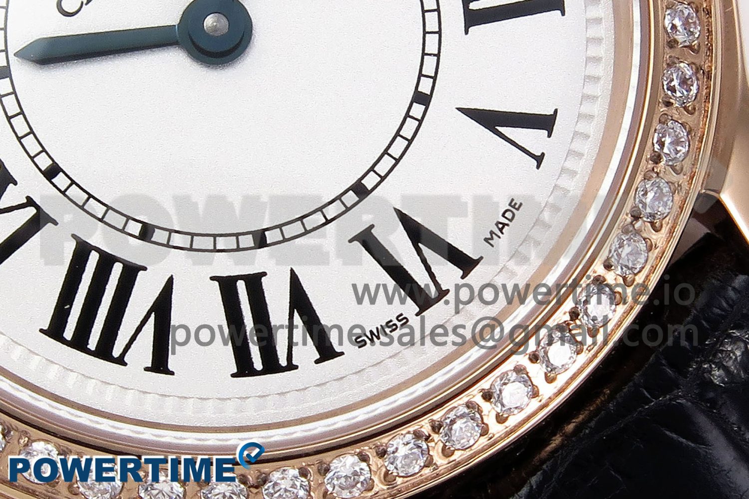 Ronde Louis Cartier 29mm RG DRF 1:1 Best Edition Sandblasted Beige Dial Diamonds Bezel on Black Leather Strap Ronda Quartz - Image 5