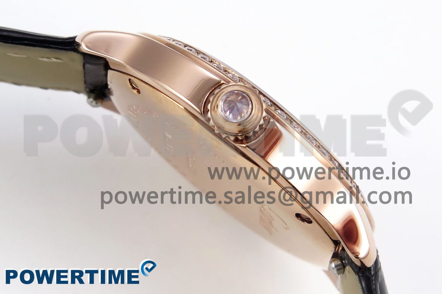 Ronde Louis Cartier 29mm RG DRF 1:1 Best Edition Sandblasted Beige Dial Diamonds Bezel on Black Leather Strap Ronda Quartz - Image 6