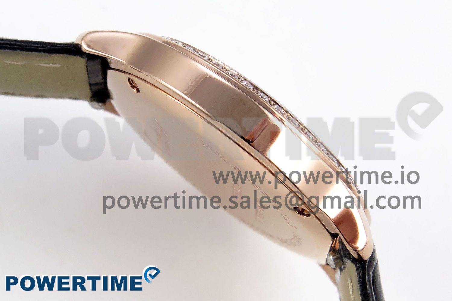 Ronde Louis Cartier 29mm RG DRF 1:1 Best Edition Sandblasted Beige Dial Diamonds Bezel on Black Leather Strap Ronda Quartz - Image 7