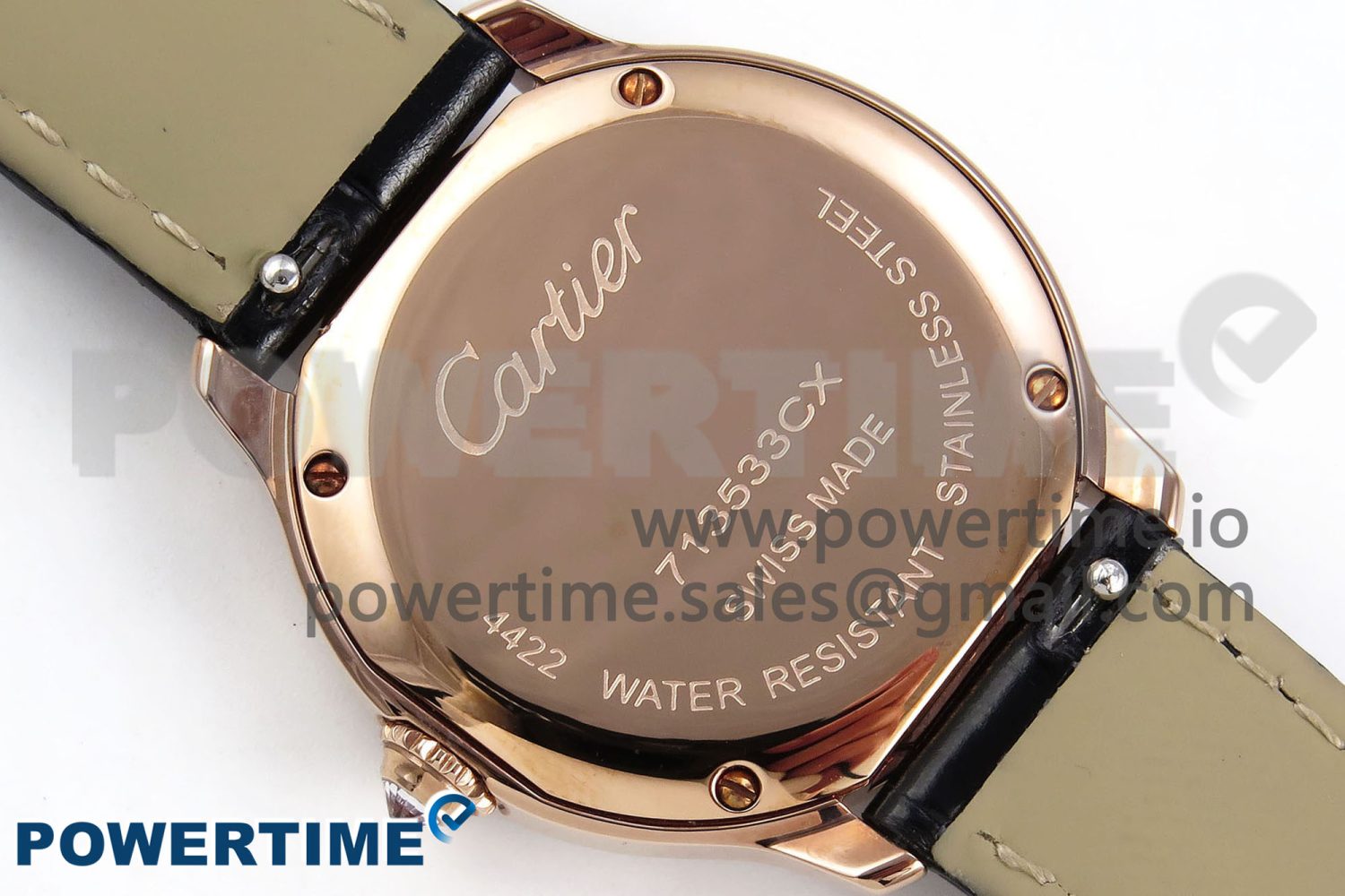 Ronde Louis Cartier 29mm RG DRF 1:1 Best Edition Sandblasted Beige Dial Diamonds Bezel on Black Leather Strap Ronda Quartz - Image 8
