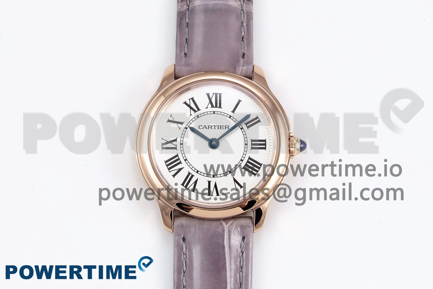 Ronde Louis Cartier 36mm RG DRF 1:1 Best Edition Sandblasted Beige Dial on Purple Leather Strap Ronda Quartz - Image 1