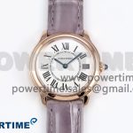 Ronde Louis Cartier 36mm RG DRF 1:1 Best Edition Sandblasted Beige Dial on Purple Leather Strap Ronda Quartz