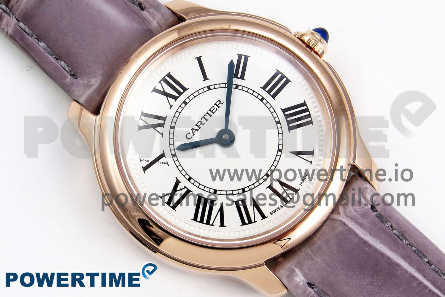Ronde Louis Cartier 36mm RG DRF 1:1 Best Edition Sandblasted Beige Dial on Purple Leather Strap Ronda Quartz - Image 3