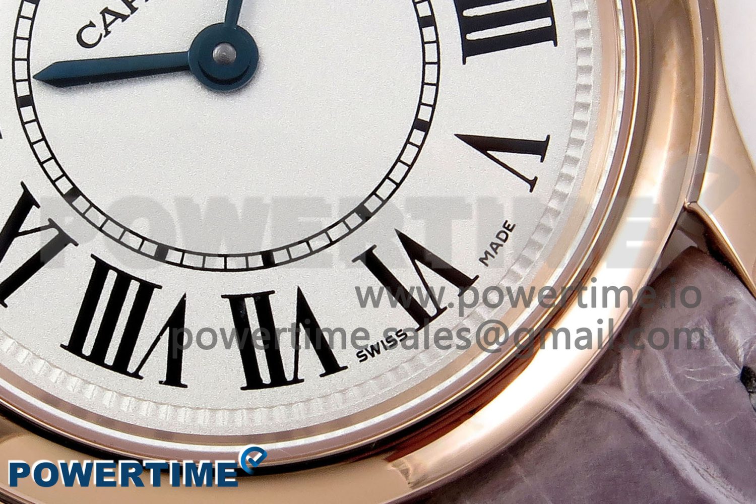 Ronde Louis Cartier 36mm RG DRF 1:1 Best Edition Sandblasted Beige Dial on Purple Leather Strap Ronda Quartz - Image 5