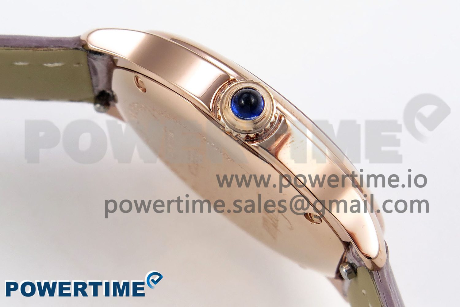 Ronde Louis Cartier 36mm RG DRF 1:1 Best Edition Sandblasted Beige Dial on Purple Leather Strap Ronda Quartz - Image 6
