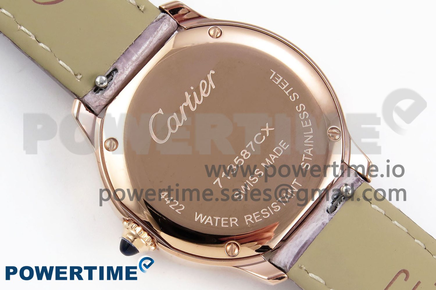 Ronde Louis Cartier 36mm RG DRF 1:1 Best Edition Sandblasted Beige Dial on Purple Leather Strap Ronda Quartz - Image 8