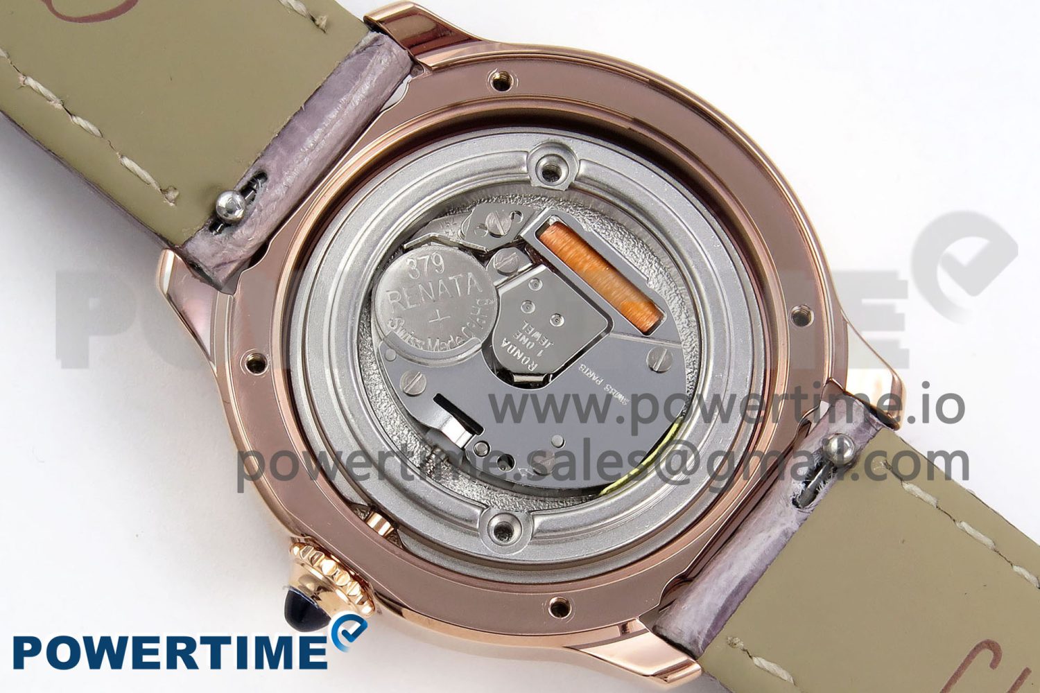 Ronde Louis Cartier 36mm RG DRF 1:1 Best Edition Sandblasted Beige Dial on Purple Leather Strap Ronda Quartz - Image 9