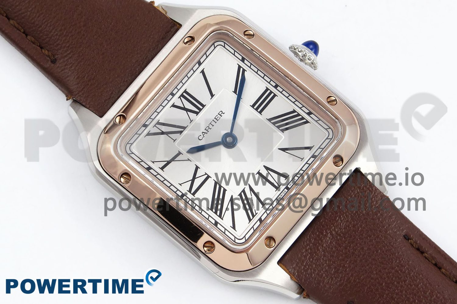 Santos Dumont 27.5mm SS/RG AF 1:1 Best Edition Silver Dial on Brown Leather Strap A157 - Image 3