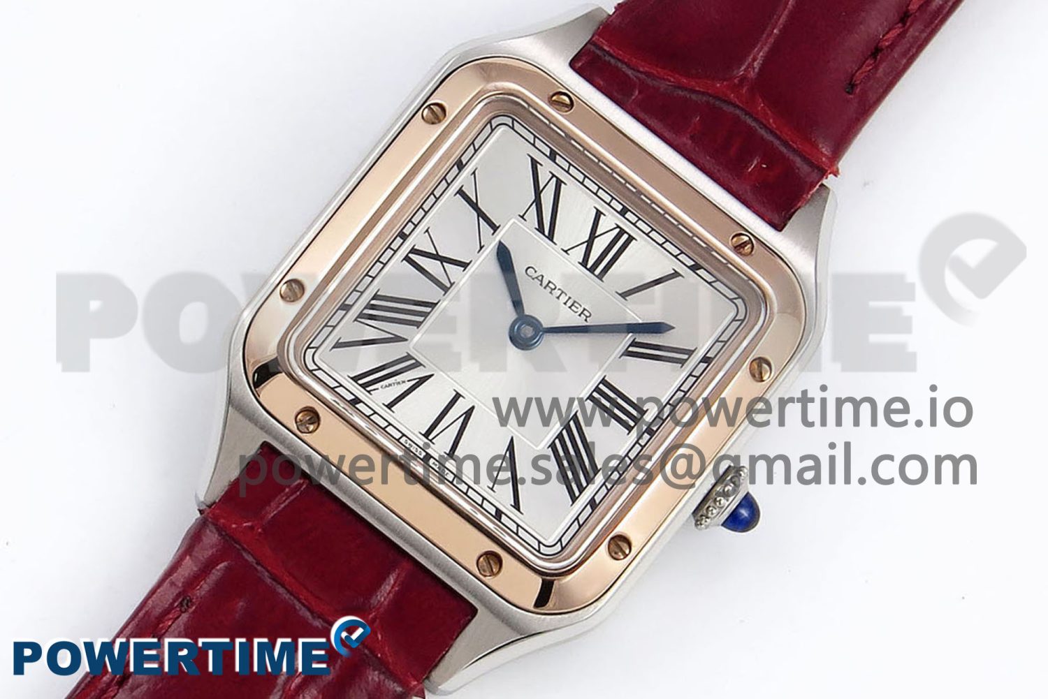Santos Dumont 27.5mm SS/RG AF 1:1 Best Edition Silver Dial on Red Croco Strap A157 - Image 2