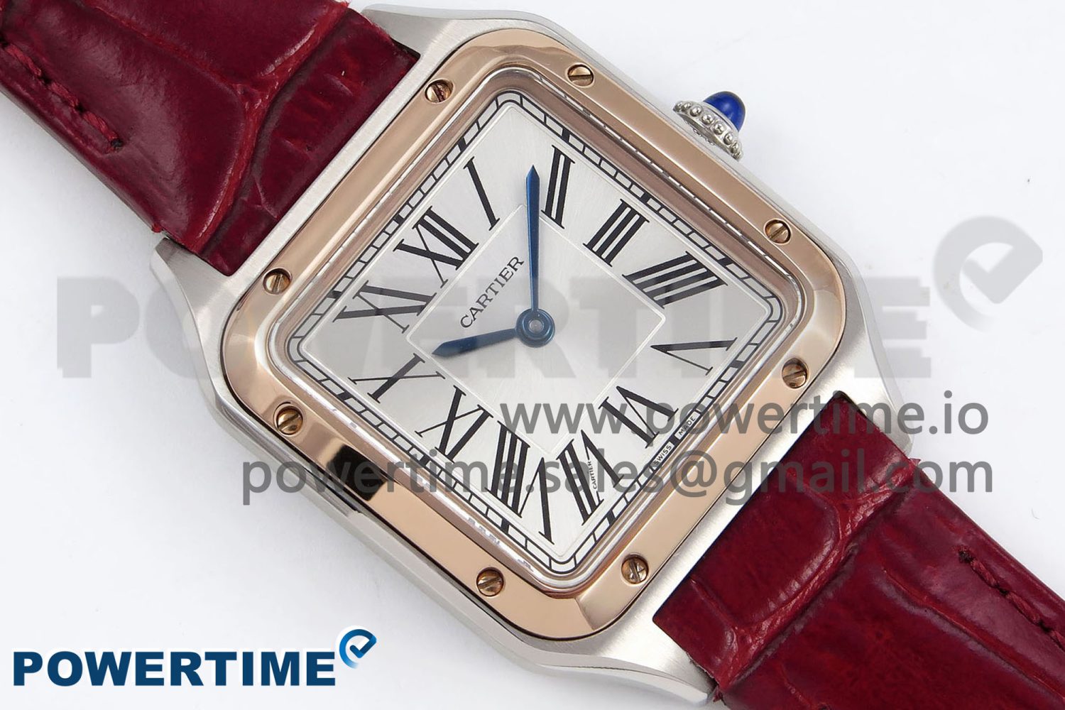 Santos Dumont 27.5mm SS/RG AF 1:1 Best Edition Silver Dial on Red Croco Strap A157 - Image 3
