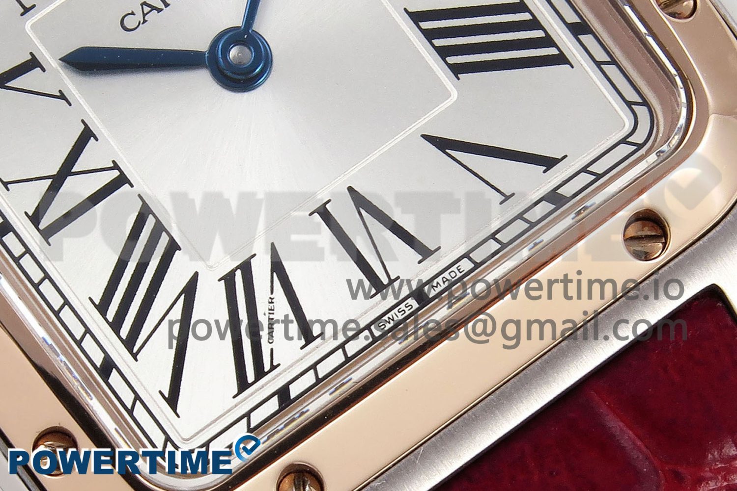 Santos Dumont 27.5mm SS/RG AF 1:1 Best Edition Silver Dial on Red Croco Strap A157 - Image 5