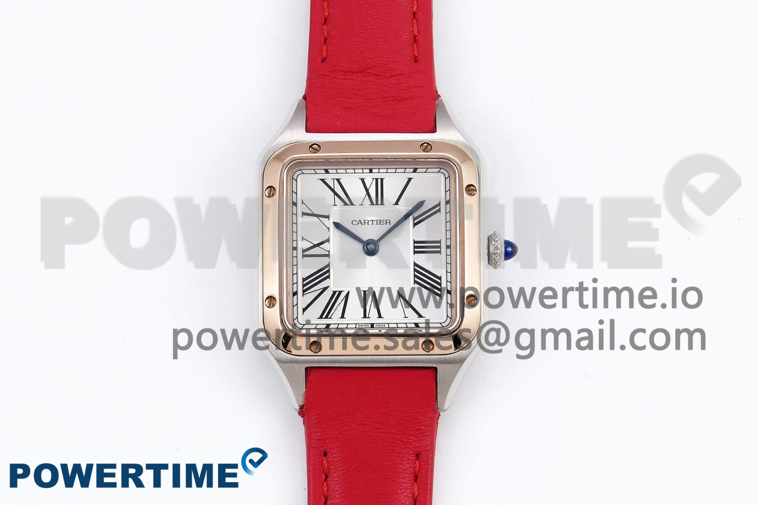 Santos Dumont 27.5mm SS/RG AF 1:1 Best Edition Silver Dial on Red Leather Strap A157 - Image 1