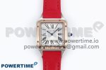 Santos Dumont 27.5mm SS/RG AF 1:1 Best Edition Silver Dial on Red Leather Strap A157