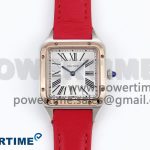Santos Dumont 27.5mm SS/RG AF 1:1 Best Edition Silver Dial on Red Leather Strap A157