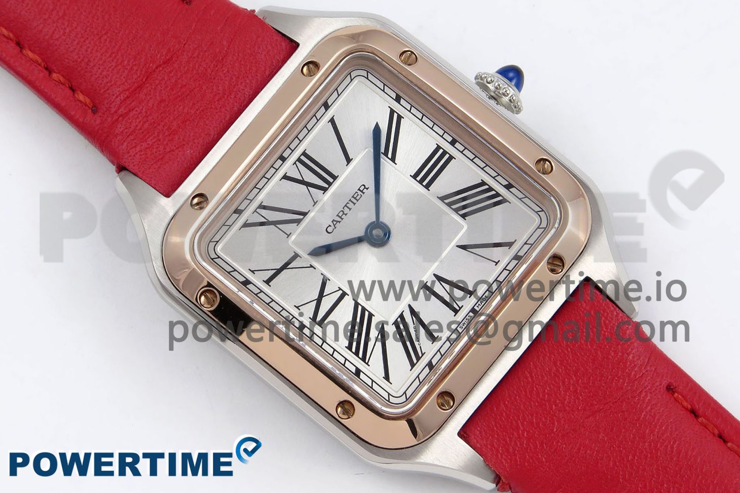 Santos Dumont 27.5mm SS/RG AF 1:1 Best Edition Silver Dial on Red Leather Strap A157 - Image 3