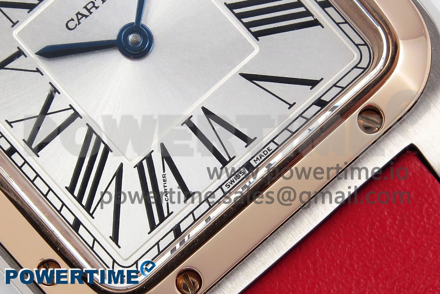 Santos Dumont 27.5mm SS/RG AF 1:1 Best Edition Silver Dial on Red Leather Strap A157 - Image 5