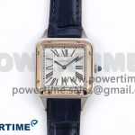 Santos Dumont 27.5mm SS/RG AF 1:1 Best Edition Silver Dial on Blue Croco Strap A157
