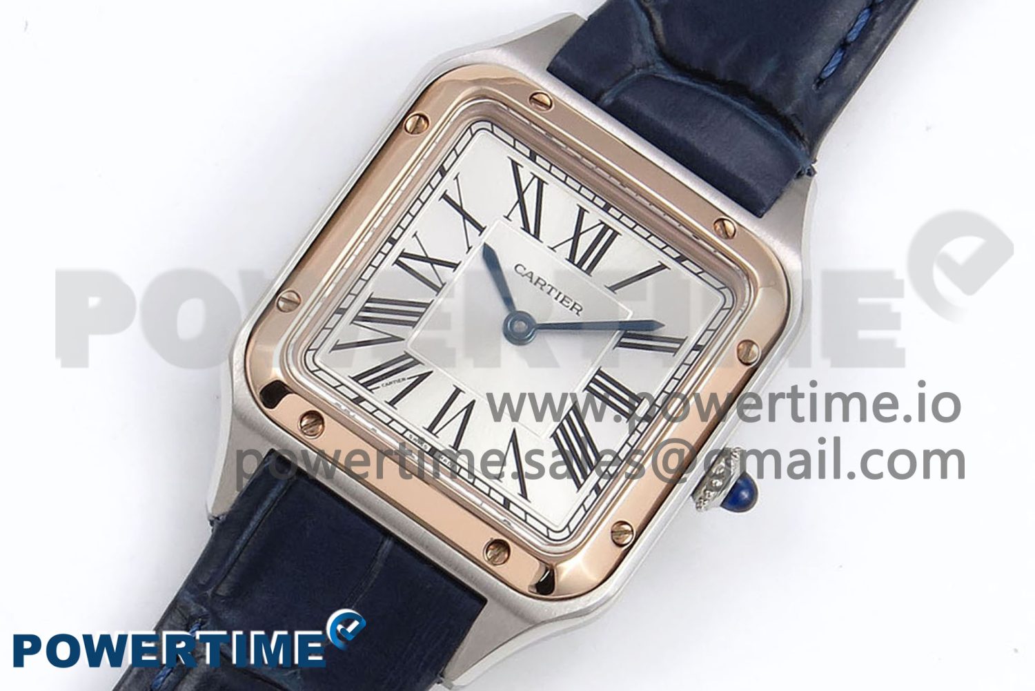 Santos Dumont 27.5mm SS/RG AF 1:1 Best Edition Silver Dial on Blue Croco Strap A157 - Image 2