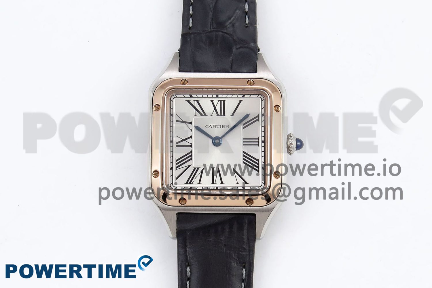 Santos Dumont 27.5mm SS/RG AF 1:1 Best Edition Silver Dial on Gray Croco Strap A157 - Image 1