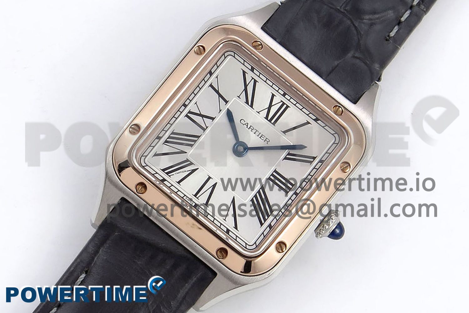 Santos Dumont 27.5mm SS/RG AF 1:1 Best Edition Silver Dial on Gray Croco Strap A157 - Image 2