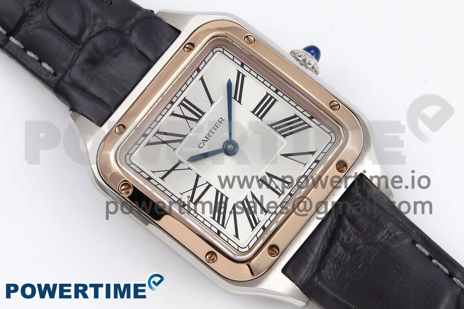 Santos Dumont 27.5mm SS/RG AF 1:1 Best Edition Silver Dial on Gray Croco Strap A157 - Image 3