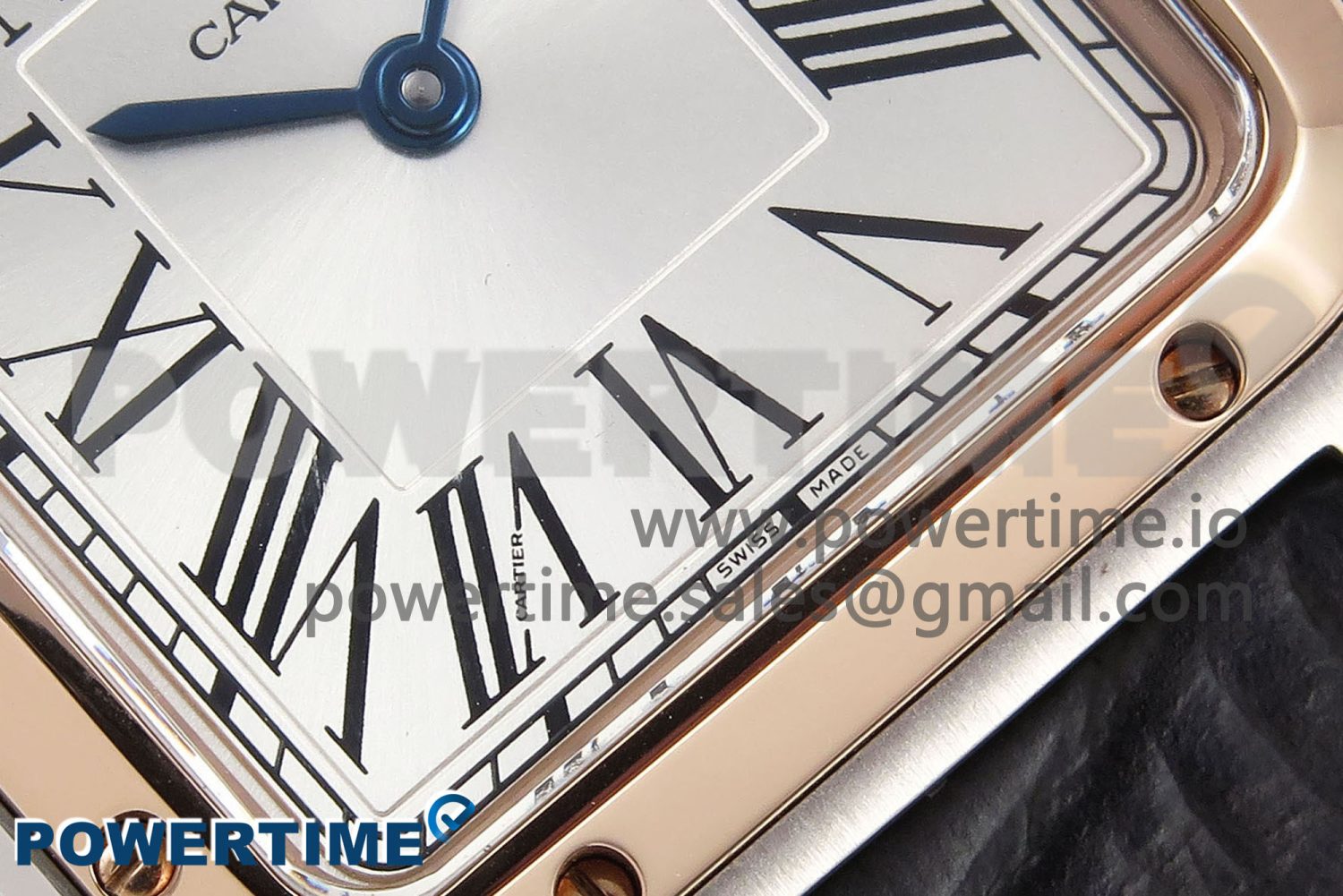 Santos Dumont 27.5mm SS/RG AF 1:1 Best Edition Silver Dial on Gray Croco Strap A157 - Image 5