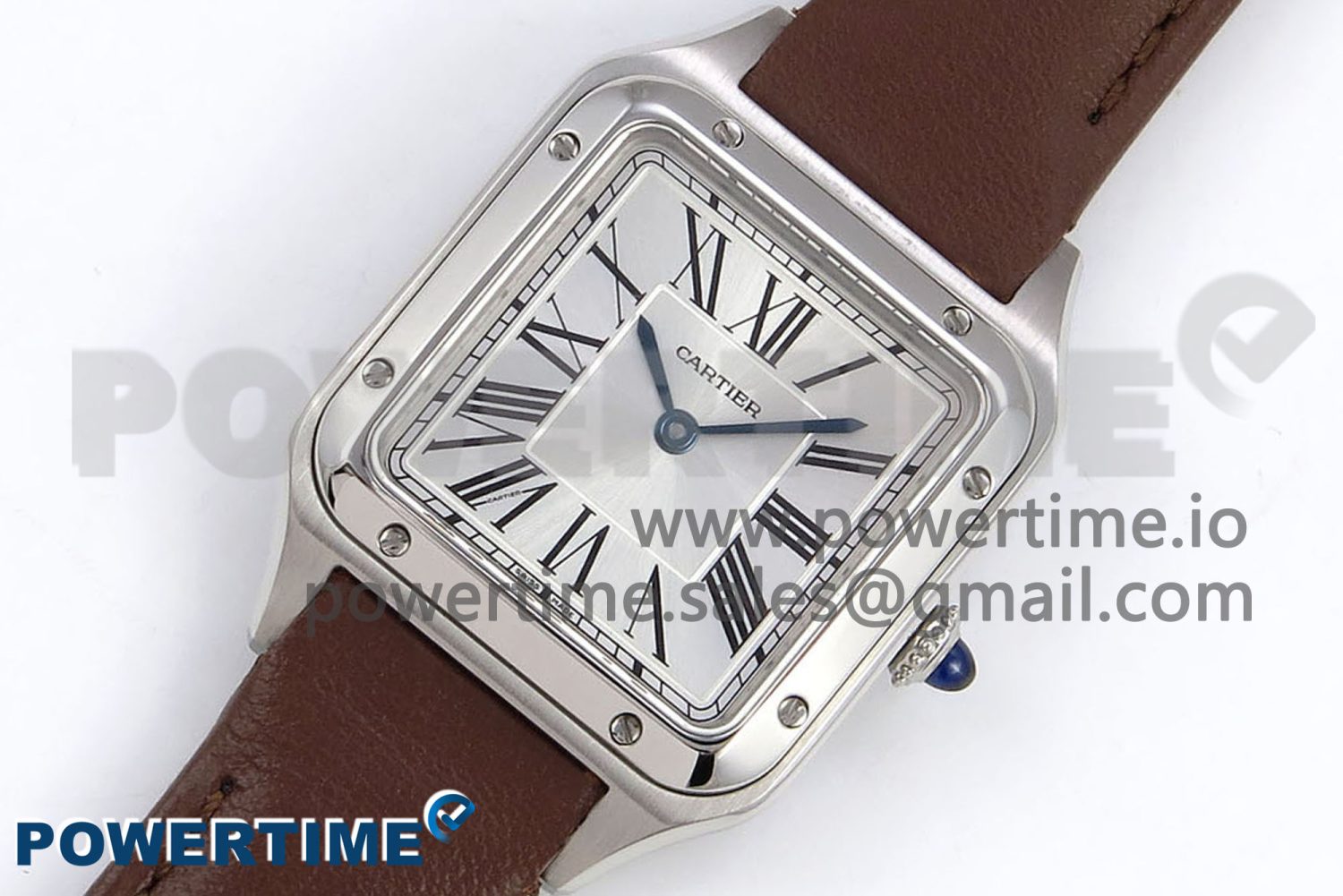 Santos Dumont 27.5mm SS AF 1:1 Best Edition Silver Dial on Brown Leather Strap A157 - Image 2