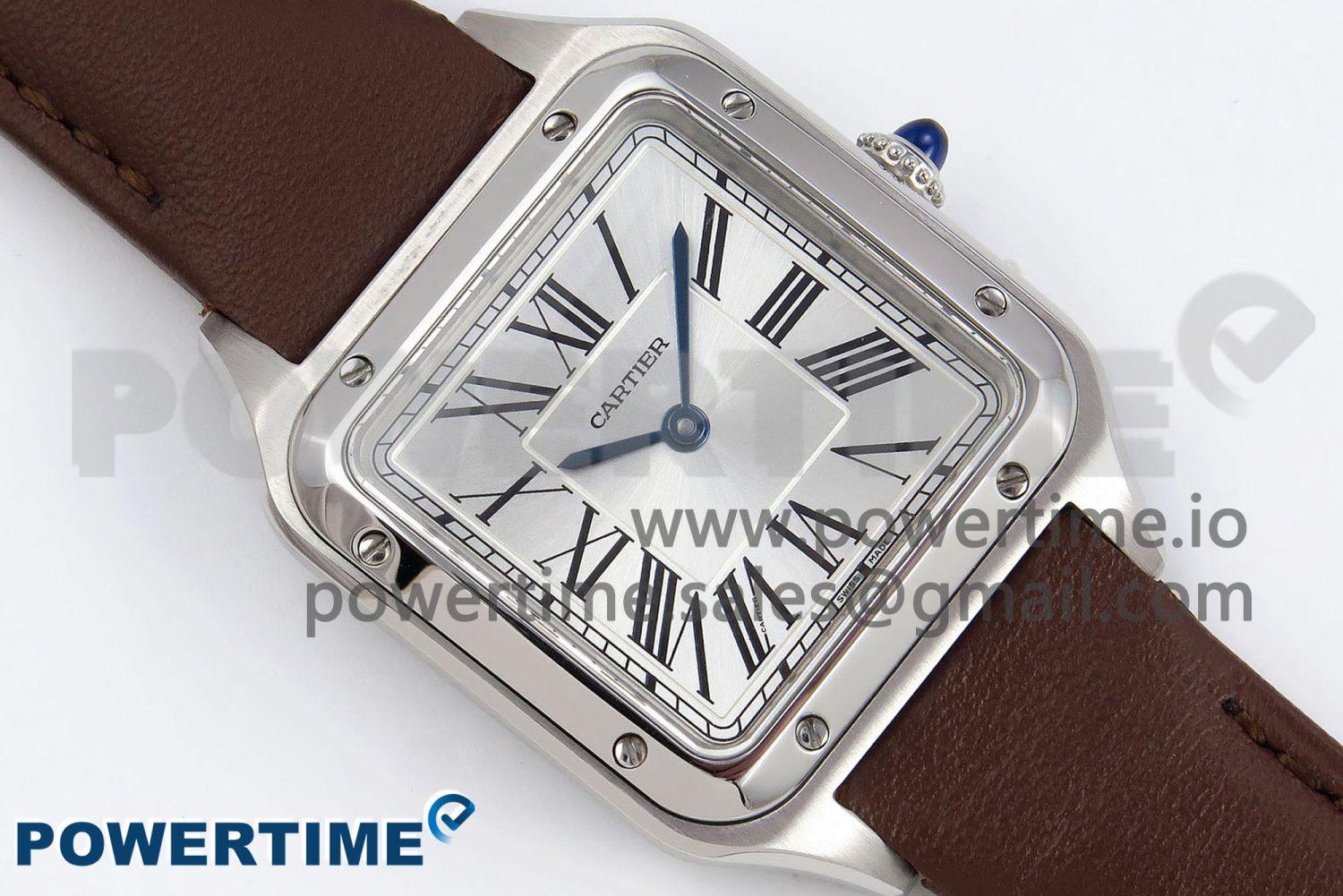 Santos Dumont 27.5mm SS AF 1:1 Best Edition Silver Dial on Brown Leather Strap A157 - Image 3