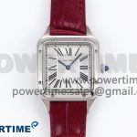 Santos Dumont 27.5mm SS AF 1:1 Best Edition Silver Dial on Red Croco Strap A157
