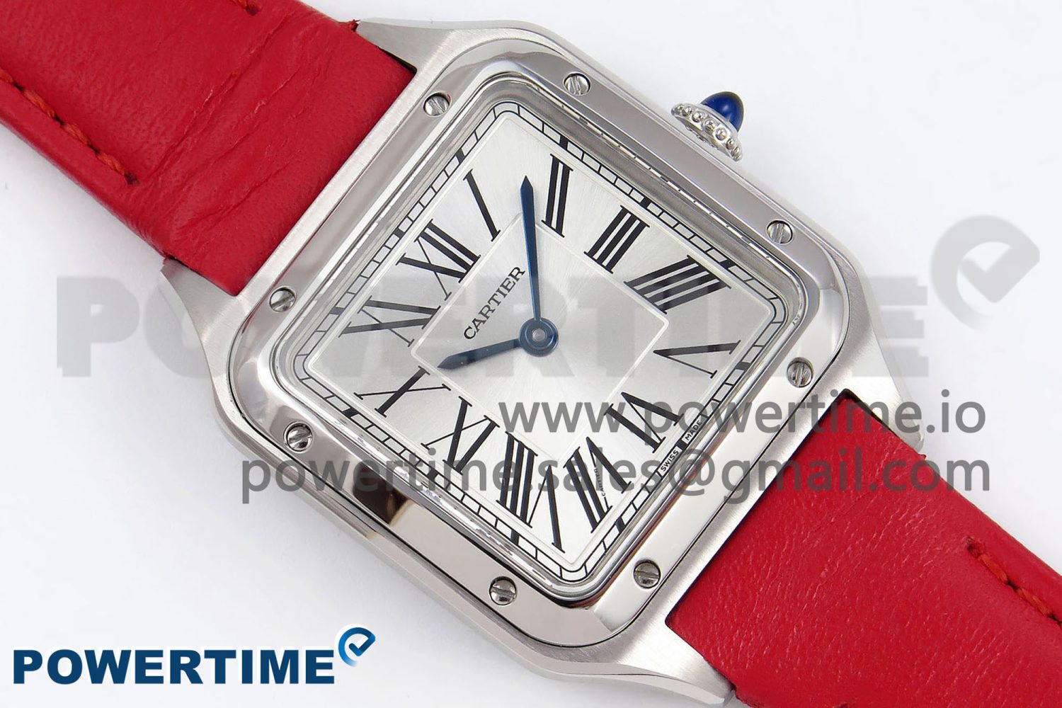 Santos Dumont 27.5mm SS AF 1:1 Best Edition Silver Dial on Red Leather Strap A157 - Image 3