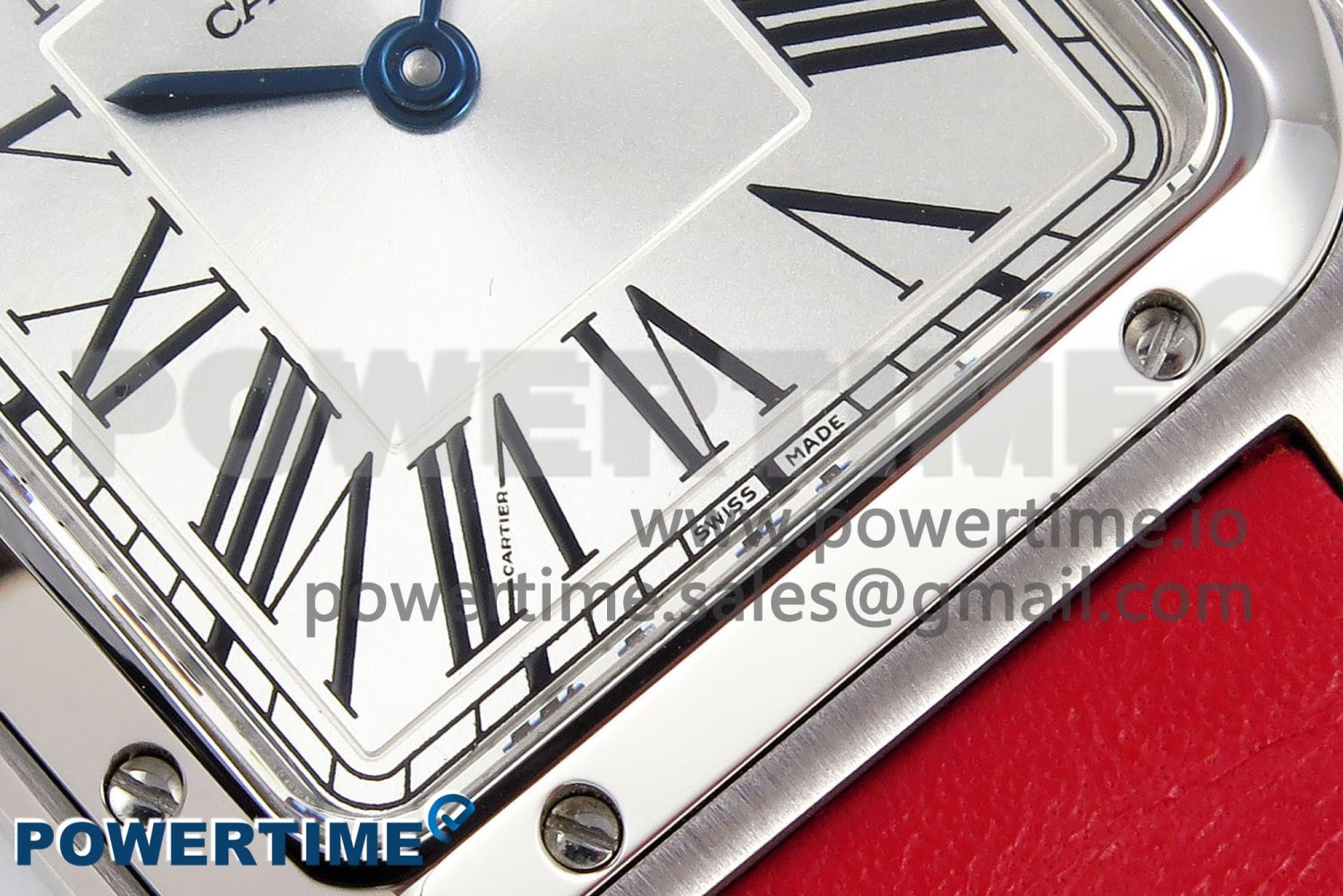 Santos Dumont 27.5mm SS AF 1:1 Best Edition Silver Dial on Red Leather Strap A157 - Image 5