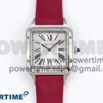 Santos Dumont 27.5mm SS AF 1:1 Best Edition Silver Dial on Red Fabric Strap A157