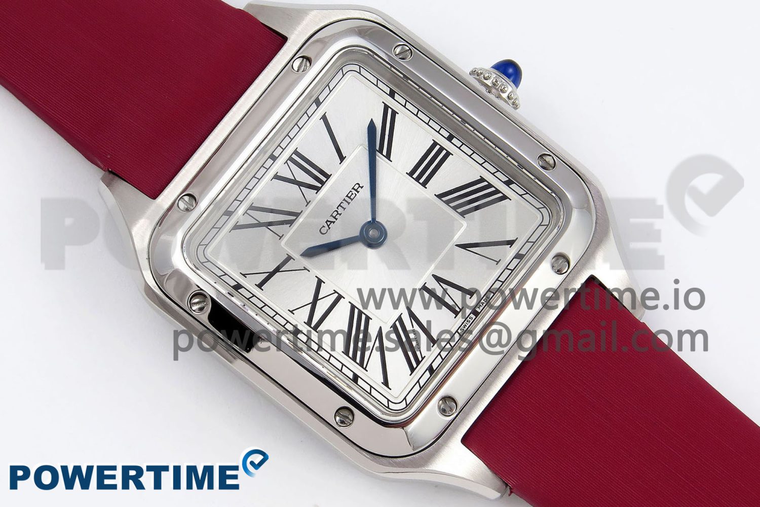 Santos Dumont 27.5mm SS AF 1:1 Best Edition Silver Dial on Red Fabric Strap A157 - Image 3