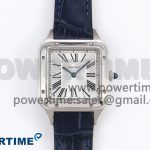 Santos Dumont 27.5mm SS AF 1:1 Best Edition Silver Dial on Blue Croco Strap A157