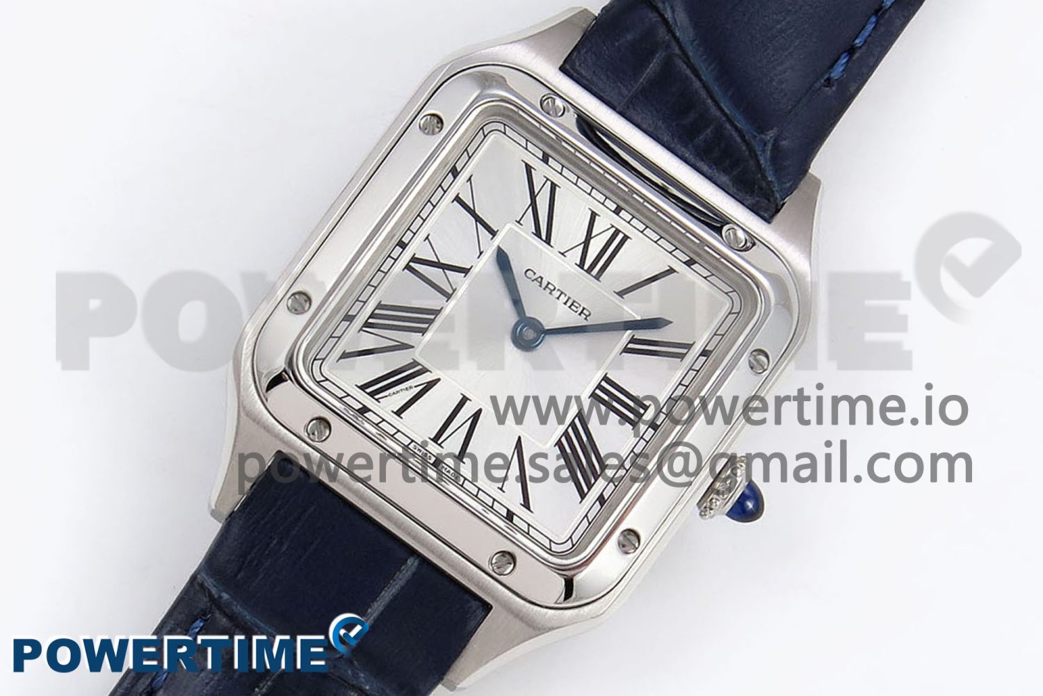 Santos Dumont 27.5mm SS AF 1:1 Best Edition Silver Dial on Blue Croco Strap A157 - Image 2