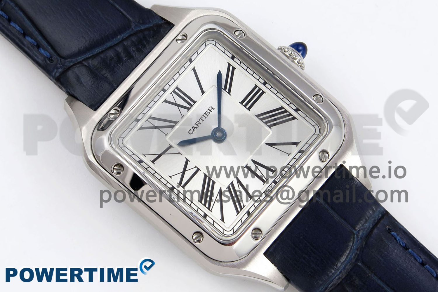 Santos Dumont 27.5mm SS AF 1:1 Best Edition Silver Dial on Blue Croco Strap A157 - Image 3