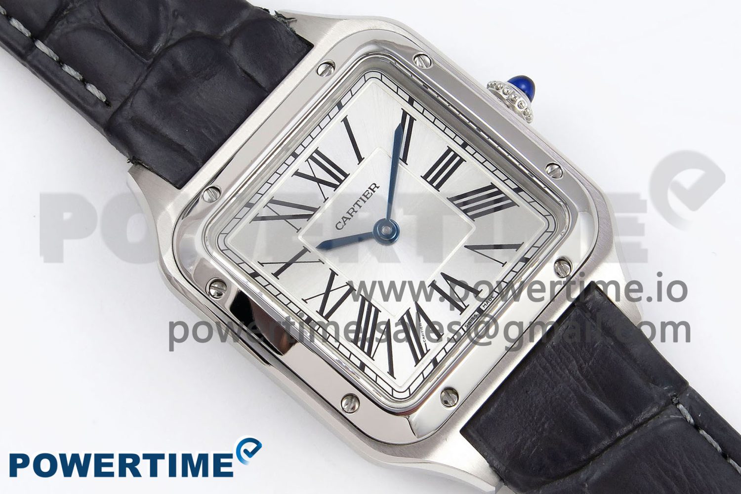 Santos Dumont 27.5mm SS AF 1:1 Best Edition Silver Dial on Gray Croco Strap A157 - Image 3