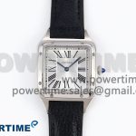 Santos Dumont 27.5mm SS AF 1:1 Best Edition Silver Dial on Black Leather Strap A157