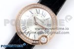 Ballon Blanc De Cartier 30mm RG DRF 1:1 Best Edition Silvered Texture Dial Diamonds Bezel on Black Leather Strap Ronda Quartz - Image 2