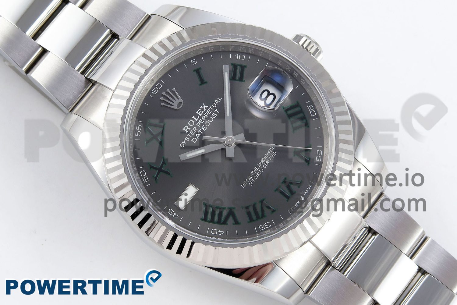 DateJust 41 126334 C+F 1:1 Best Edition 904L Steel Gray Dial Green Roman on SS Oyster Bracelet VR3235 - Image 3