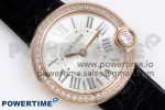 Ballon Blanc De Cartier 30mm RG DRF 1:1 Best Edition Silvered Texture Dial Diamonds Bezel on Black Leather Strap Ronda Quartz - Image 3