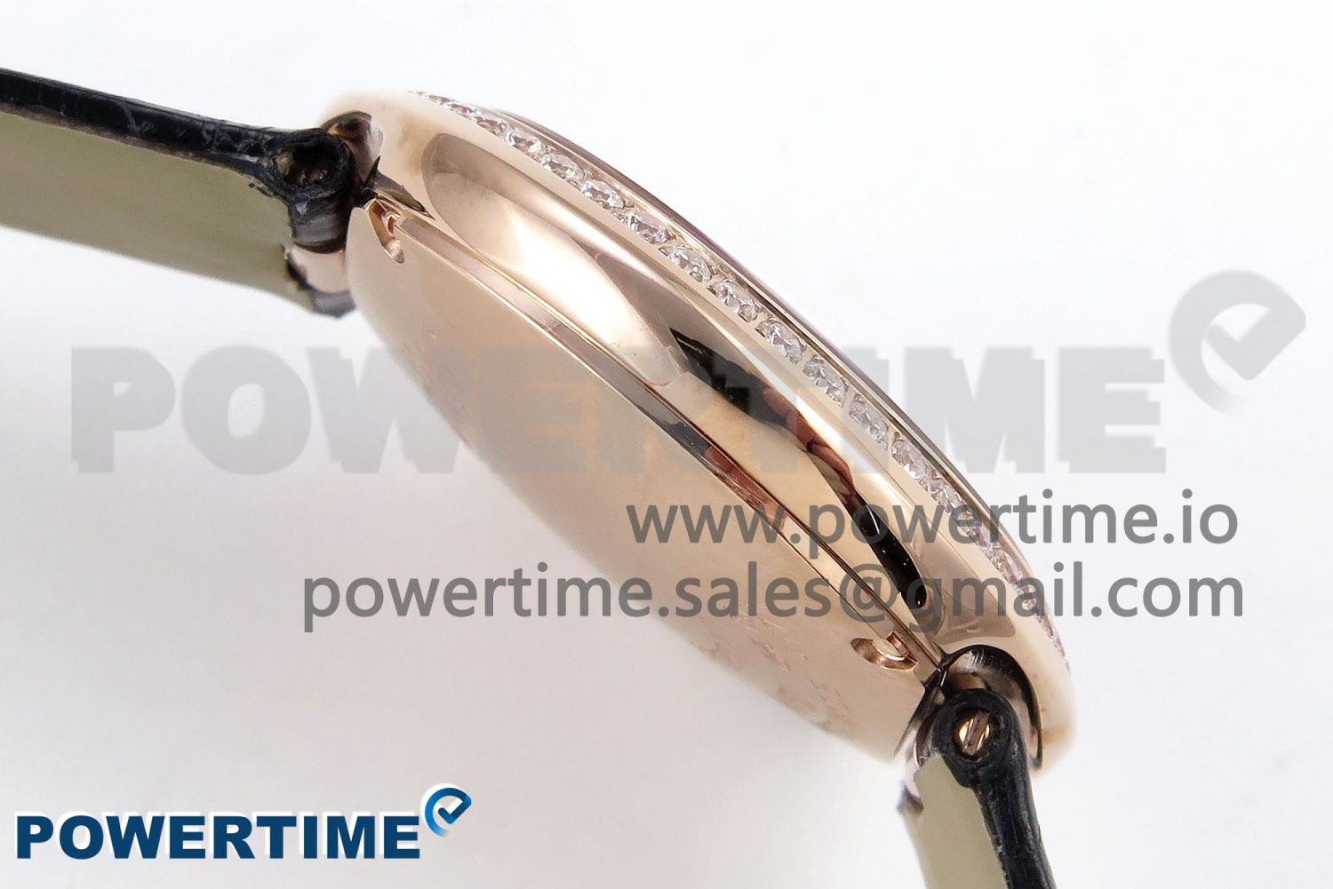 Ballon Blanc De Cartier 30mm RG DRF 1:1 Best Edition Silvered Texture Dial Diamonds Bezel on Black Leather Strap Ronda Quartz - Image 7