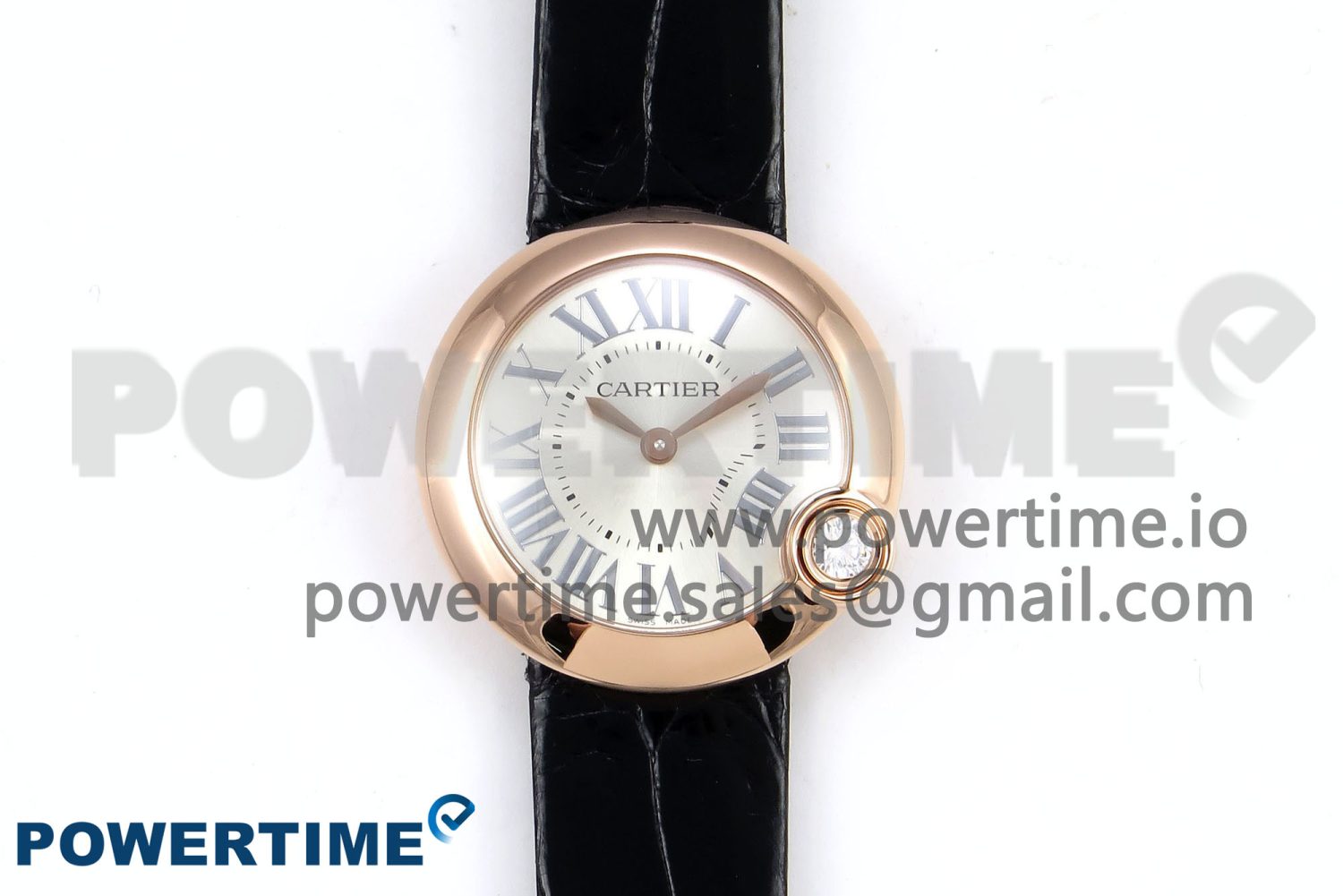 Ballon Blanc De Cartier 30mm RG DRF 1:1 Best Edition Silvered Texture Dial on Black Leather Strap Ronda Quartz - Image 1