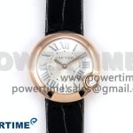 Ballon Blanc De Cartier 30mm RG DRF 1:1 Best Edition Silvered Texture Dial on Black Leather Strap Ronda Quartz