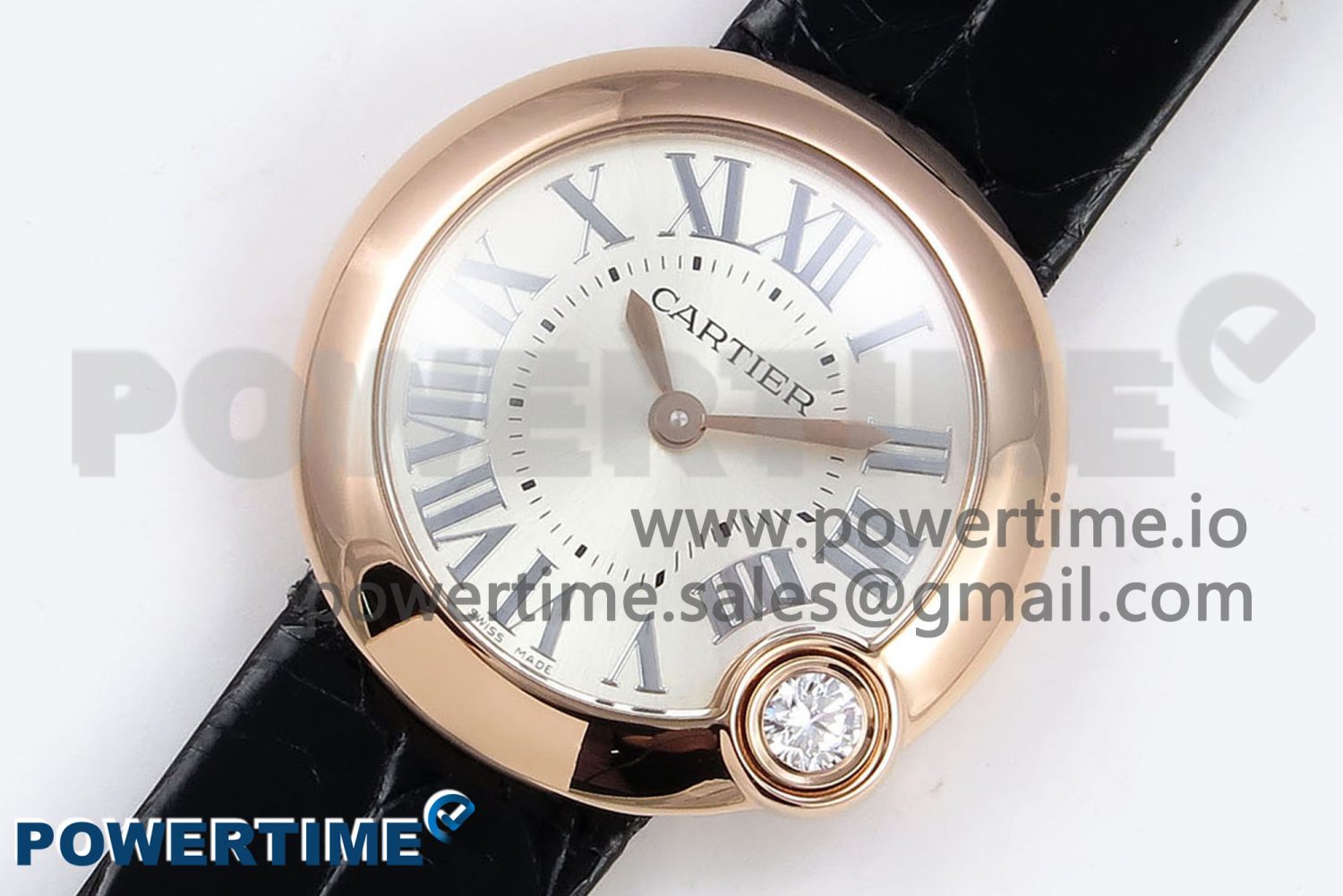 Ballon Blanc De Cartier 30mm RG DRF 1:1 Best Edition Silvered Texture Dial on Black Leather Strap Ronda Quartz - Image 2