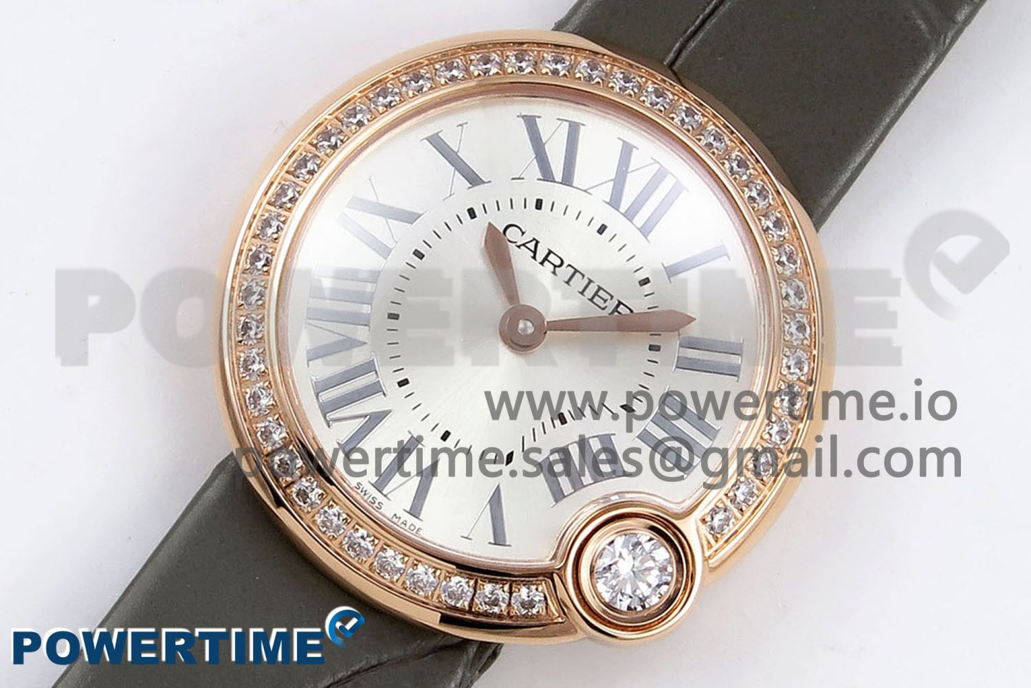 Ballon Blanc De Cartier 30mm RG DRF 1:1 Best Edition Silvered Texture Dial Diamonds Bezel on Green Leather Strap Ronda Quartz - Image 2