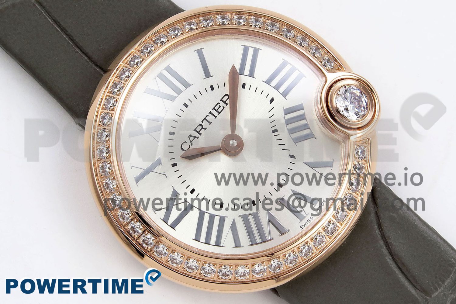 Ballon Blanc De Cartier 30mm RG DRF 1:1 Best Edition Silvered Texture Dial Diamonds Bezel on Green Leather Strap Ronda Quartz - Image 3