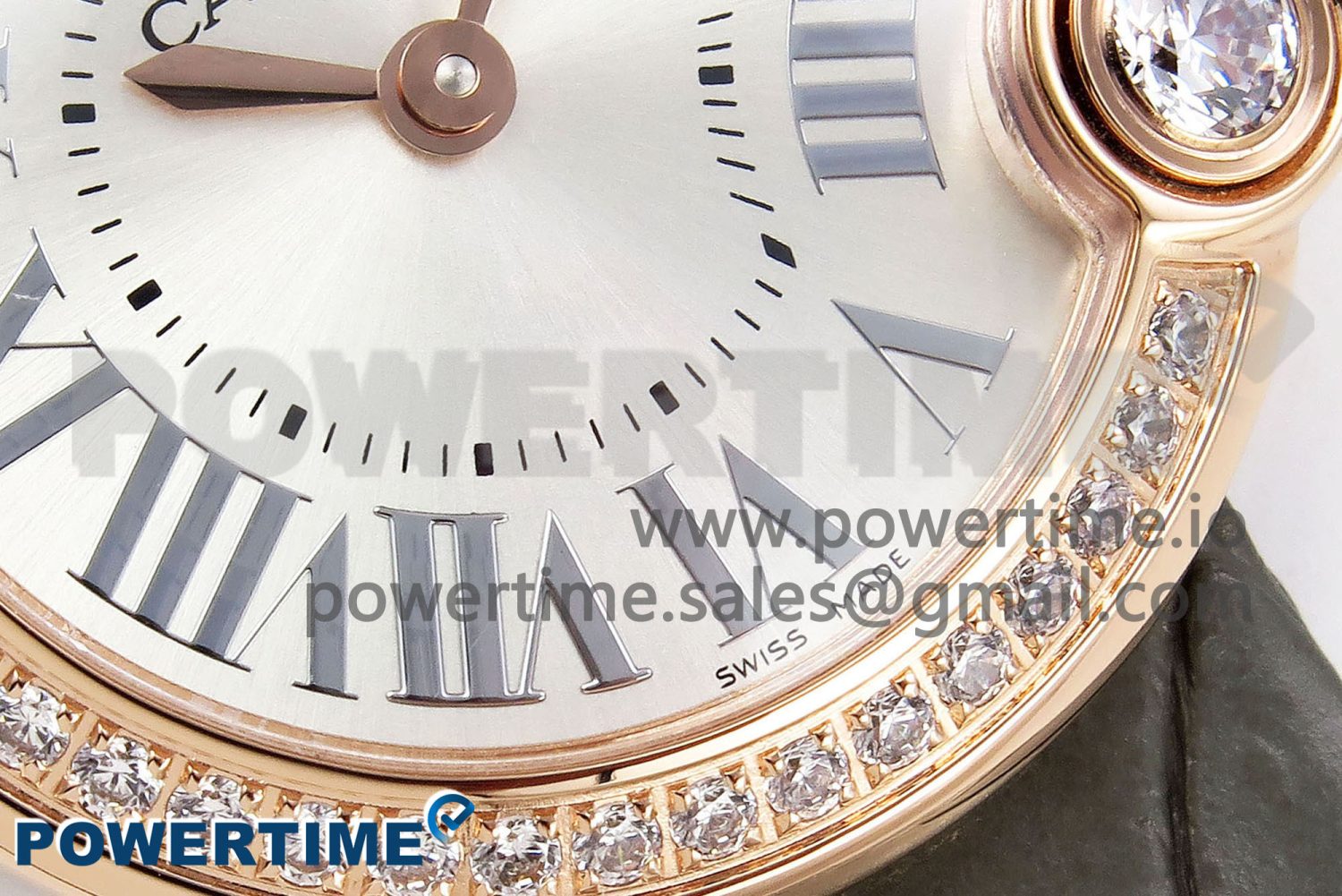 Ballon Blanc De Cartier 30mm RG DRF 1:1 Best Edition Silvered Texture Dial Diamonds Bezel on Green Leather Strap Ronda Quartz - Image 5