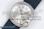 Ballon Blanc De Cartier 30mm SS DRF 1:1 Best Edition Silvered Texture Dial Diamonds Bezel on Blue Calfskin Strap Ronda Quartz - Image 2