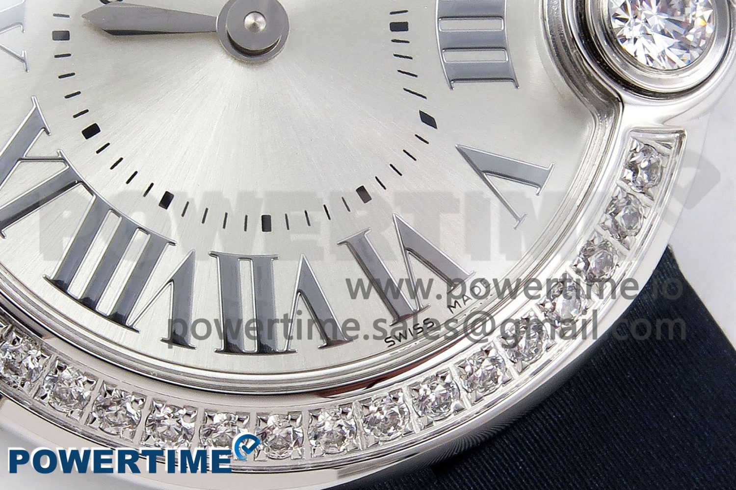 Ballon Blanc De Cartier 30mm SS DRF 1:1 Best Edition Silvered Texture Dial Diamonds Bezel on Blue Calfskin Strap Ronda Quartz - Image 5